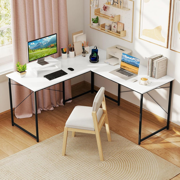 L - Shaped Computer Desk with Power Outlets, 95” Long 2 - Person Desk with Monitor Shelf, Modern Corner Desk Gaming Table with USB Ports for Home Office - ShipItFurniture
