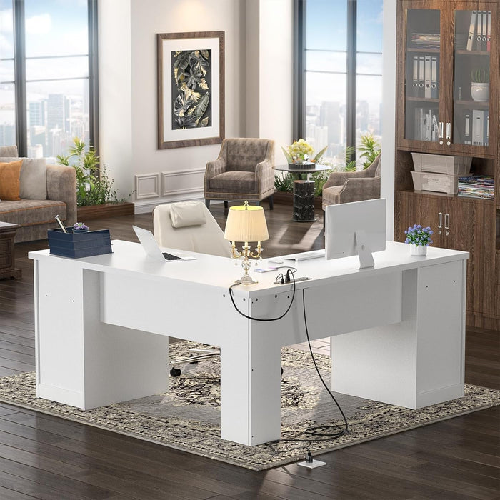 L Shaped Computer Desk with Power Outlets and USB Ports - ShipItFurniture
