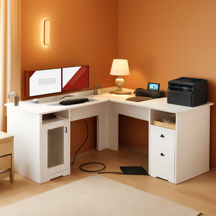 L Shaped Computer Desk with Power Outlets and USB Ports - ShipItFurniture