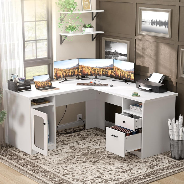 L Shaped Computer Desk with Power Outlets and USB Ports - ShipItFurniture