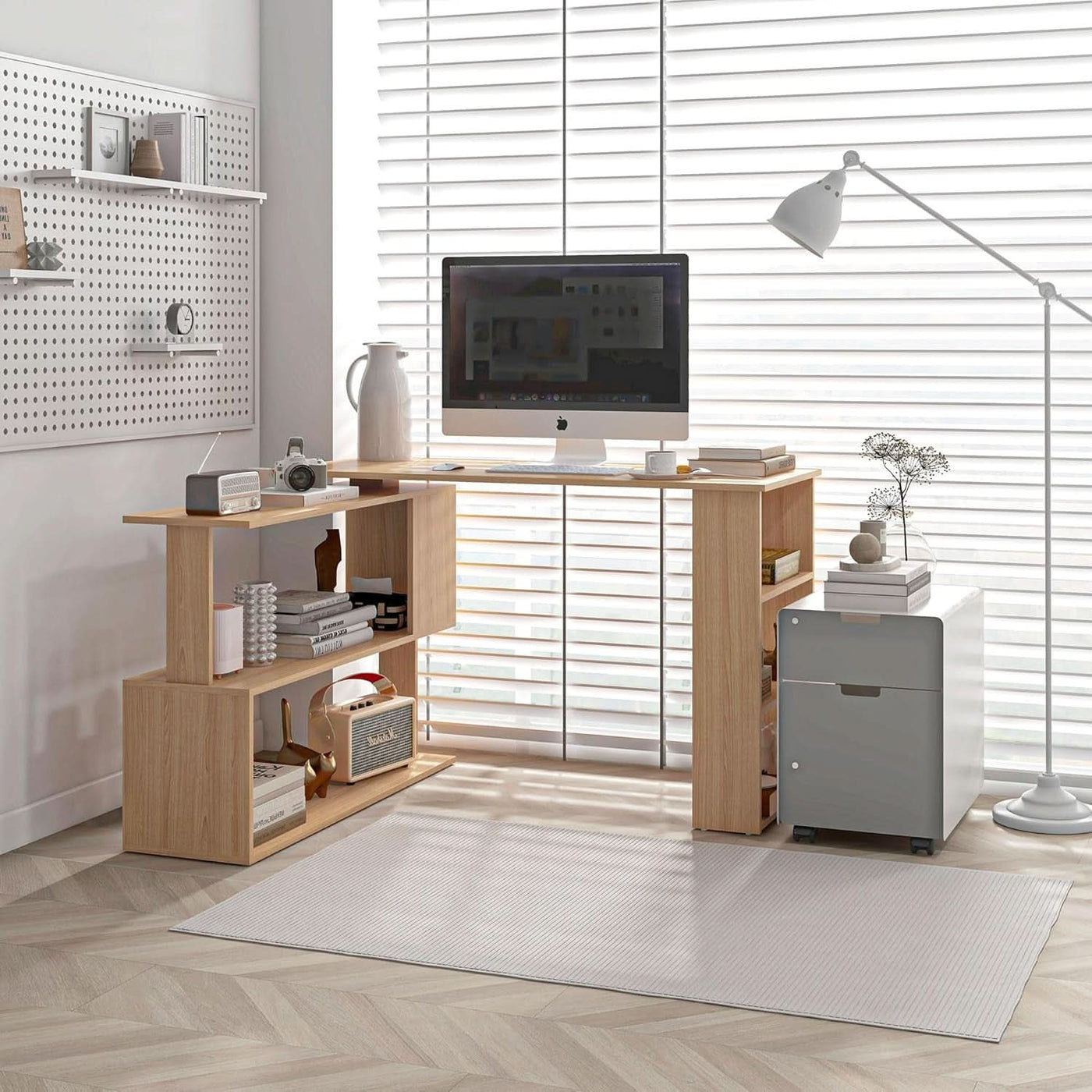 L Shaped Corner Desk With 360 Degree Rotation And Shelves — ShipItFurniture