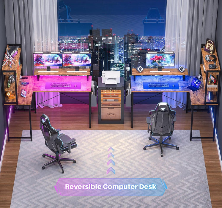 L Shaped Corner Desk with Bookshelf and Charging Station - ShipItFurniture