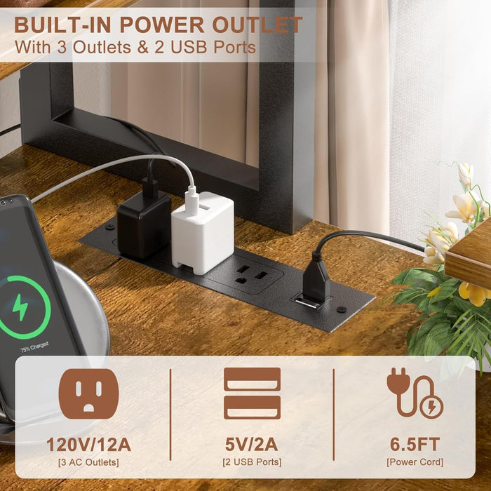 L Shaped Corner Desk with Bookshelf and Charging Station - ShipItFurniture