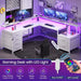 L Shaped Desk with 6 Drawer, 108" Home Office Desk with File Drawer & Power Outlet, Corner Computer Desk with Monitor Shelf, File Cabinet, Two Person Desk, Gaming Desk with Led Lights, White - ShipItFurniture