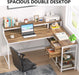 L Shaped Desk with Drawers and Monitor Stand, L Corner Desk with Storage Shelves, Beige Wooden PC Table for Samll Home Office - ShipItFurniture