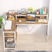 L Shaped Desk with Drawers and Monitor Stand, L Corner Desk with Storage Shelves, Beige Wooden PC Table for Samll Home Office - ShipItFurniture
