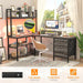 L Shaped Desk with Hutch, Gaming Desk with Led Lights, Reversible Computer Desk with Power Outlet, Corner Desk with File Drawer & Monitor Stand, Storage Shelves for Home Office, Black Oak - ShipItFurniture