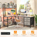 L Shaped Desk with Hutch, Gaming Desk with Led Lights, Reversible Computer Desk with Power Outlet, Corner Desk with File Drawer & Monitor Stand, Storage Shelves for Home Office, White Oak - ShipItFurniture