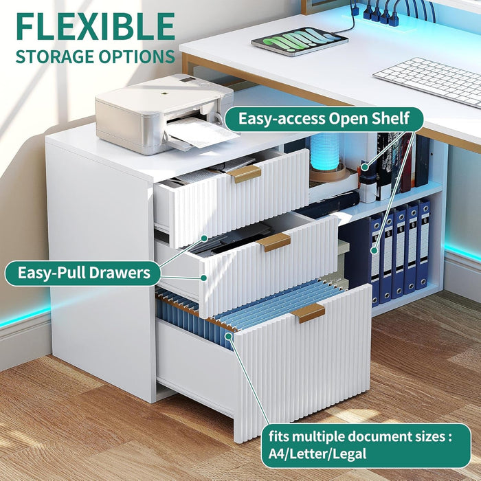 L Shaped Desk With LED Light And Power Outlets - ShipItFurniture