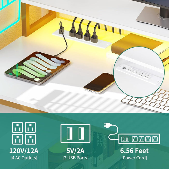 L Shaped Desk With LED Light And Power Outlets - ShipItFurniture