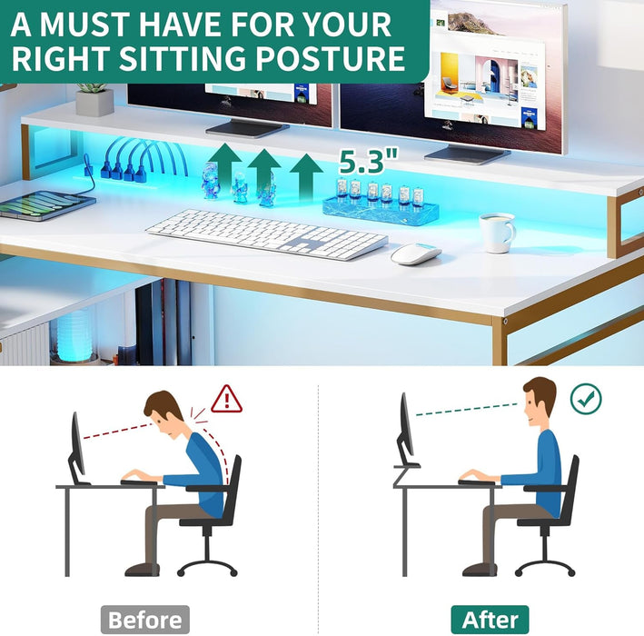 L Shaped Desk With LED Light And Power Outlets - ShipItFurniture