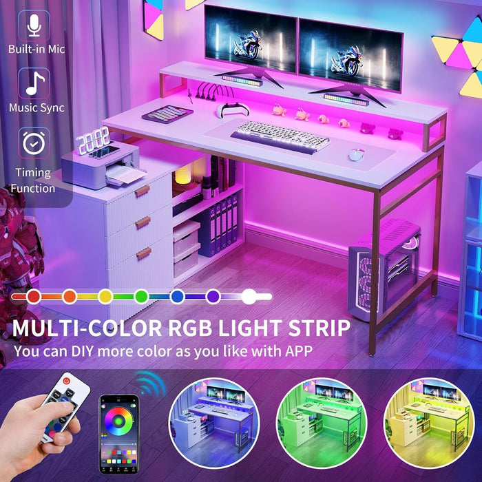 L Shaped Desk With LED Light And Power Outlets - ShipItFurniture