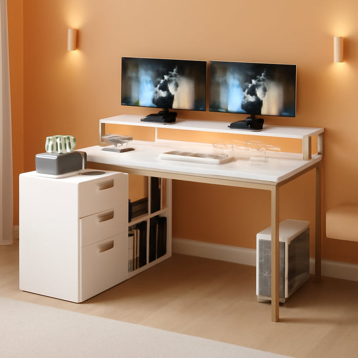 L Shaped Desk With LED Light And Power Outlets - ShipItFurniture