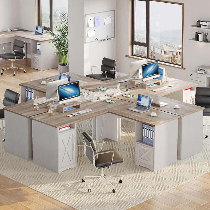 L Shaped Desk with Power Outlets, 60 Inch Computer Desk Corner Desk with File Drawer, Home Office Desk with Monitor Stand & Storage Shelves, L - Shaped Desk with File Cabinet, Grey Wash - ShipItFurniture