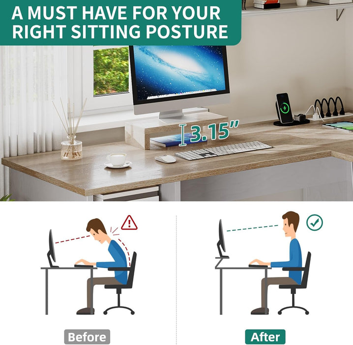 L Shaped Desk with Power Outlets, 60 Inch Computer Desk Corner Desk with File Drawer, Home Office Desk with Monitor Stand & Storage Shelves, L - Shaped Desk with File Cabinet, Grey Wash - ShipItFurniture