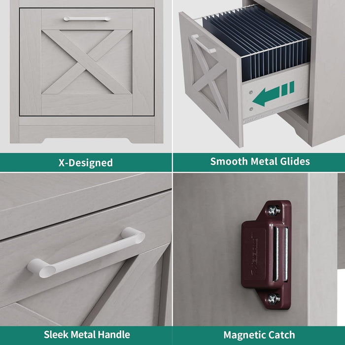 L Shaped Desk with Power Outlets, 60 Inch Computer Desk Corner Desk with File Drawer, Home Office Desk with Monitor Stand & Storage Shelves, L - Shaped Desk with File Cabinet, Grey Wash - ShipItFurniture