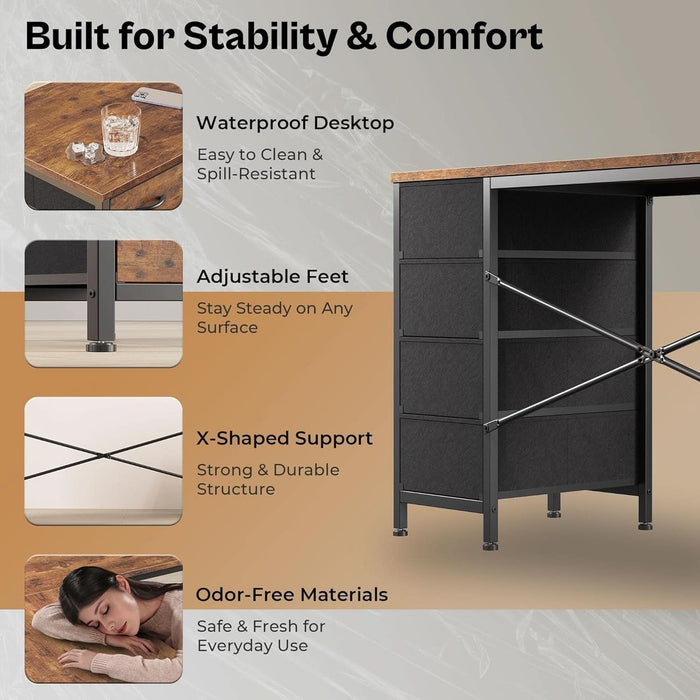 L Shaped Desk with Power Outlets and USB Port - ShipItFurniture