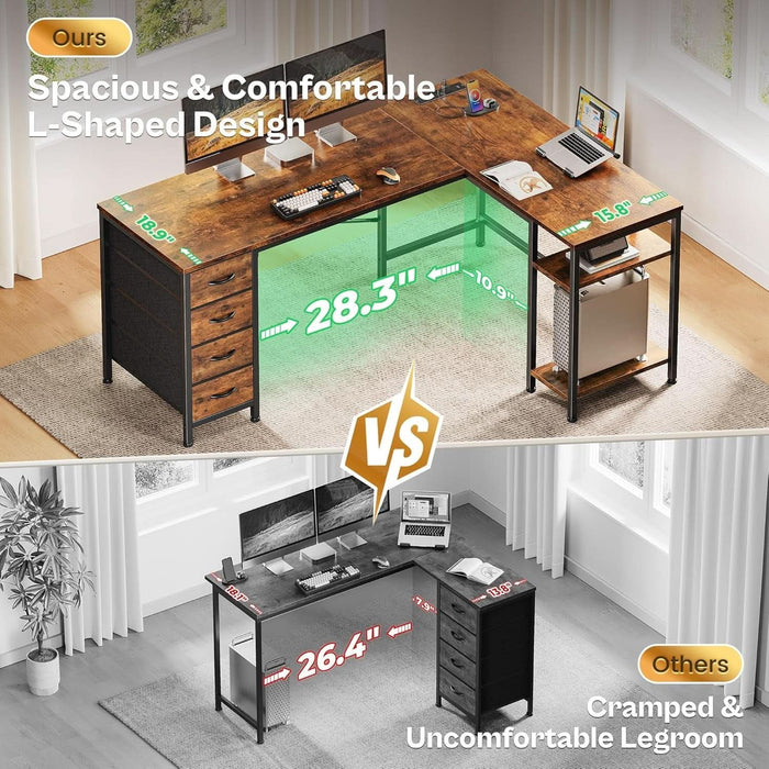 L Shaped Desk with Power Outlets and USB Port - ShipItFurniture