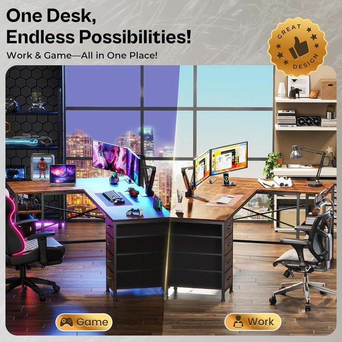 L Shaped Desk with Power Outlets and USB Port - ShipItFurniture