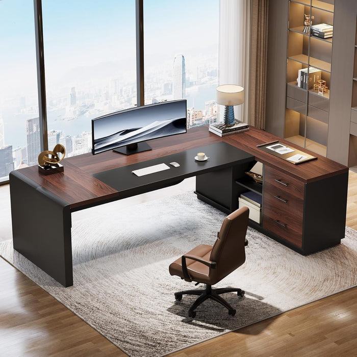 L Shaped Desk With Storage Shelves For Home Office - ShipItFurniture