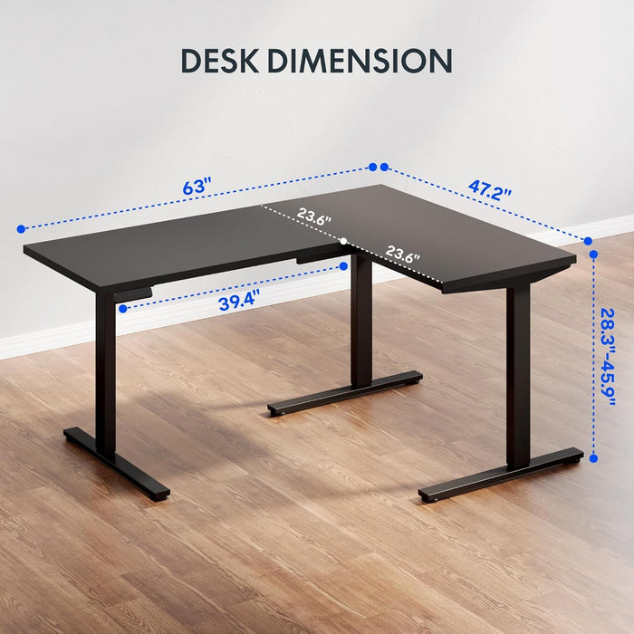 L Shaped Electric Height Adjustable Desk with Drawer - ShipItFurniture