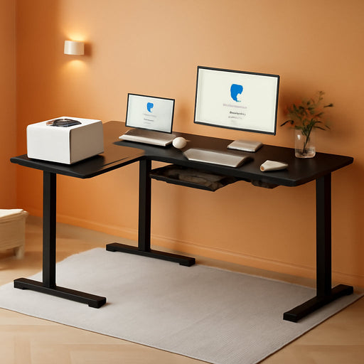L Shaped Electric Height Adjustable Desk with Drawer - ShipItFurniture