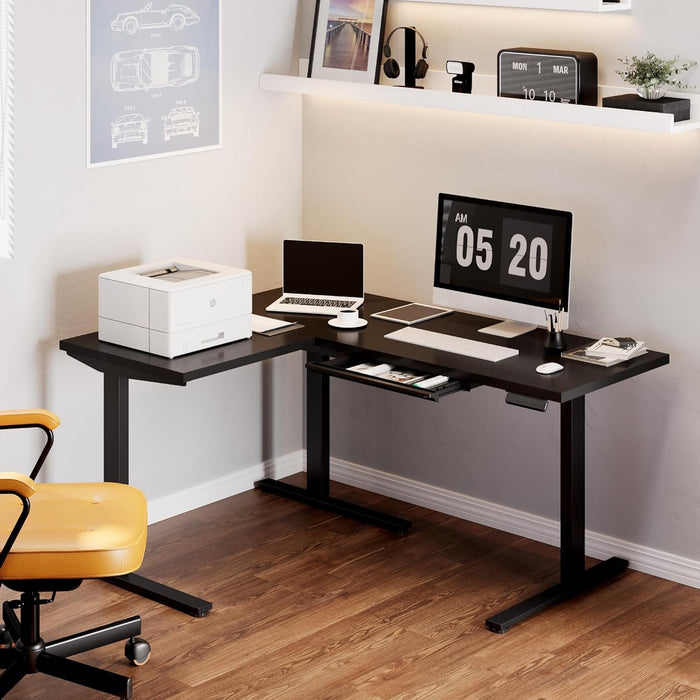 L Shaped Electric Height Adjustable Desk with Drawer - ShipItFurniture