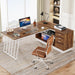 L - Shaped Executive Desk with Storage Drawers and Shelves - ShipItFurniture