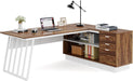 L - Shaped Executive Desk with Storage Drawers and Shelves - ShipItFurniture