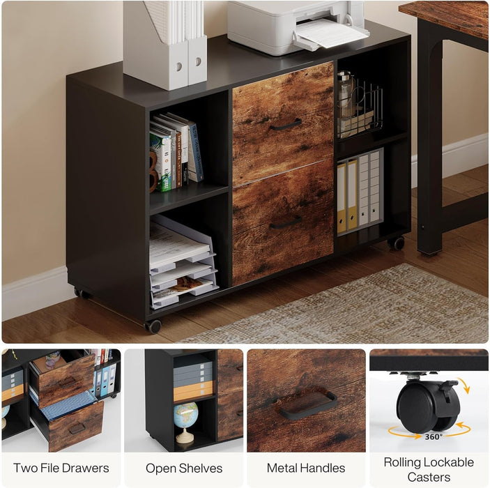 L - Shaped Executive Office Desk With Spacious File Cabinet - ShipItFurniture