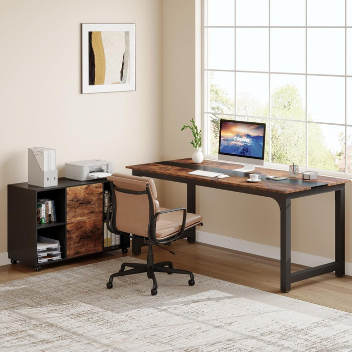 L - Shaped Executive Office Desk With Spacious File Cabinet - ShipItFurniture