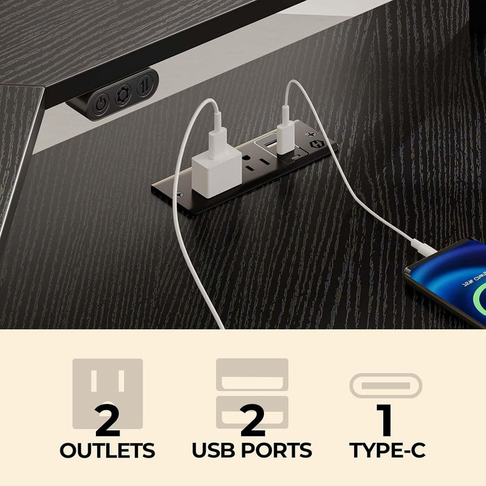 L Shaped Gaming Desk with LED Lights & Power Outlets, 53" Computer Desk with Full Monitor Stand & Storage Shelf, Corner Desk with Hooks, Black Desk Reversible - ShipItFurniture