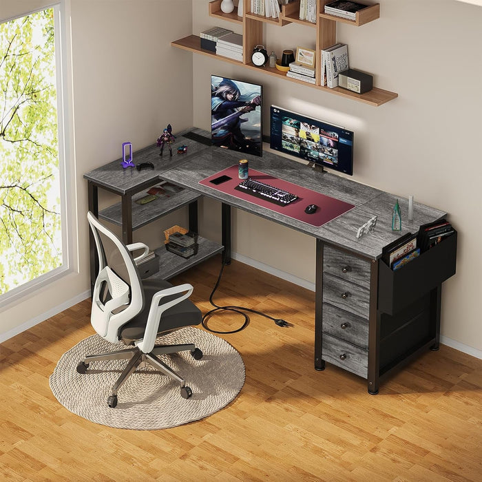 L Shaped Gaming Desk With Power Outlet And Storage - ShipItFurniture