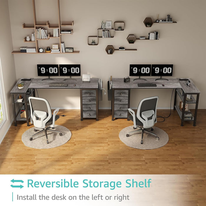 L Shaped Gaming Desk With Power Outlet And Storage - ShipItFurniture