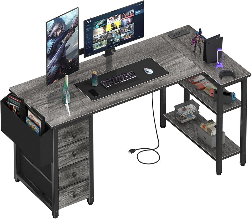 L Shaped Gaming Desk With Power Outlet And Storage - ShipItFurniture