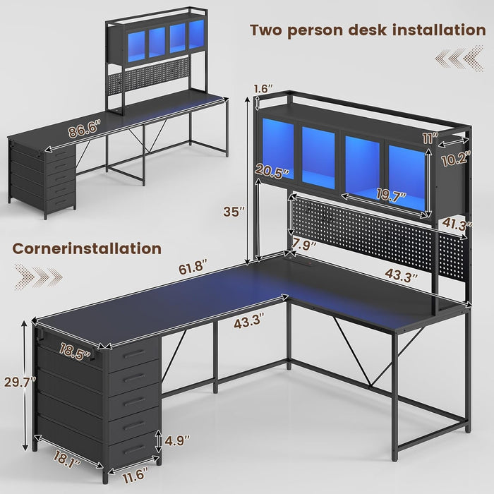 L Shaped Gaming Desk with Storage Drawers and Lights - ShipItFurniture