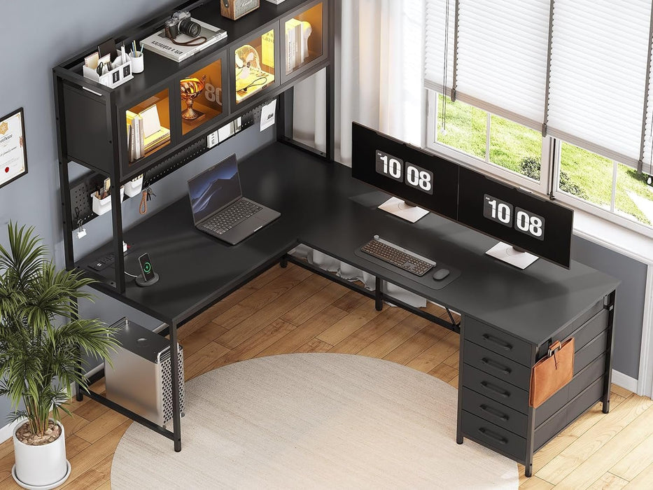 L Shaped Gaming Desk with Storage Drawers and Lights - ShipItFurniture