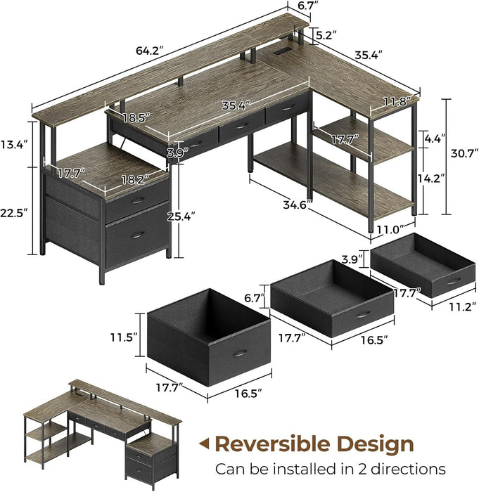 L Shaped Home Office Desk with Storage and LED Lights - ShipItFurniture