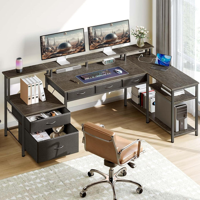 L Shaped Home Office Desk with Storage and LED Lights - ShipItFurniture