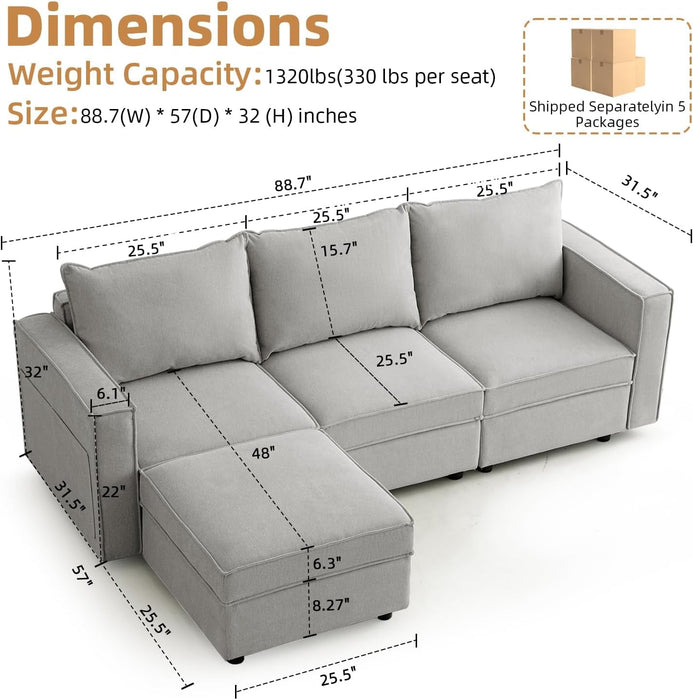 L Shaped Modular Sectional Sofa with Storage Ottoman - ShipItFurniture
