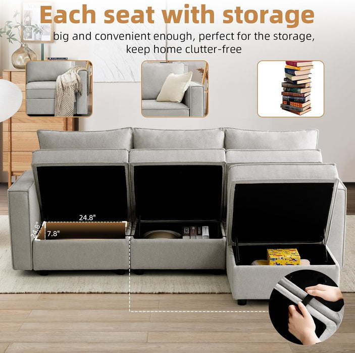 L Shaped Modular Sectional Sofa with Storage Ottoman - ShipItFurniture