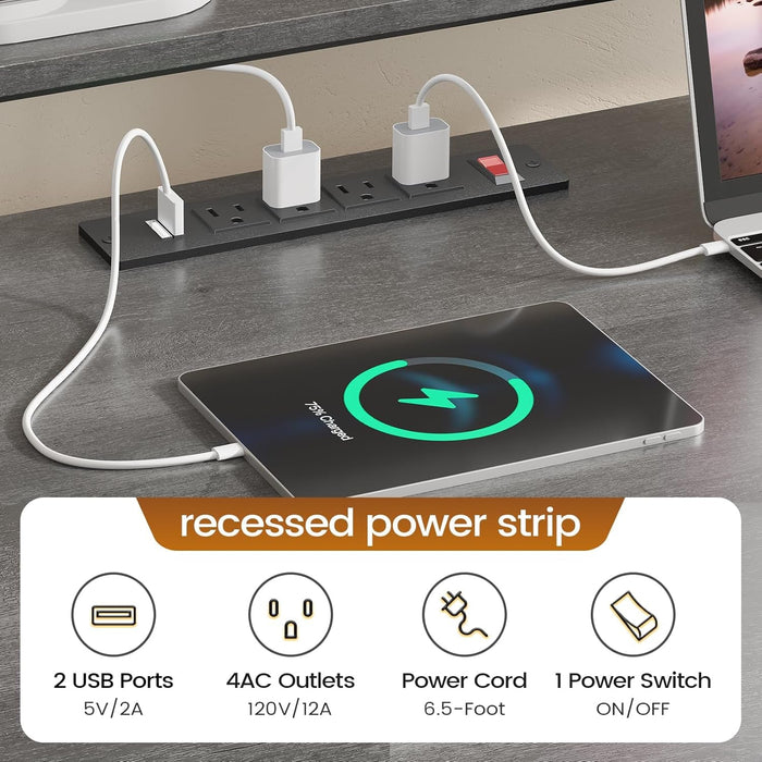 L Shaped Office Desk With Storage Power Outlet Features - ShipItFurniture