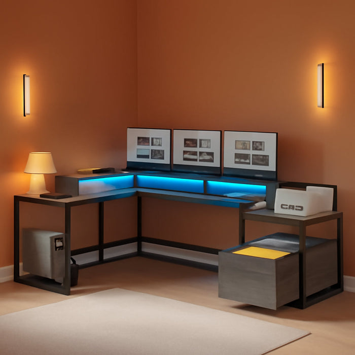 L Shaped Office Desk With Storage Power Outlet Features - ShipItFurniture