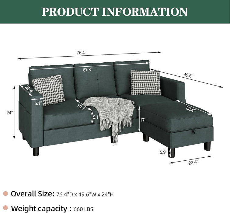 L Shaped Sectional Sofa with Storage and Ottoman - ShipItFurniture