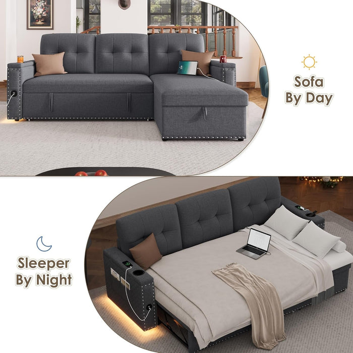 L Shaped Sleeper Sofa Bed with Storage and USB Port - ShipItFurniture