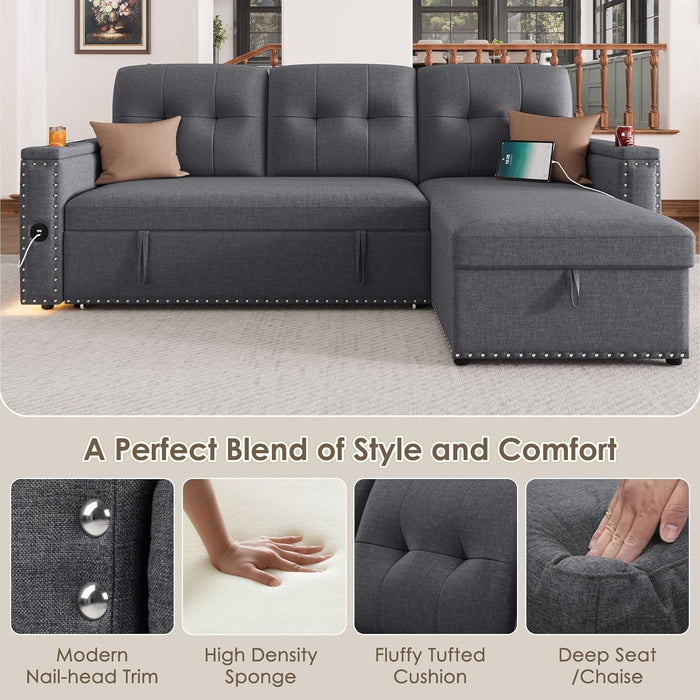 L Shaped Sleeper Sofa Bed with Storage and USB Port - ShipItFurniture