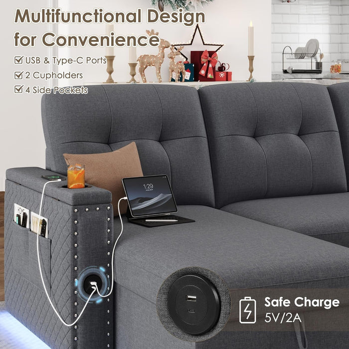 L Shaped Sleeper Sofa Bed with Storage and USB Port - ShipItFurniture