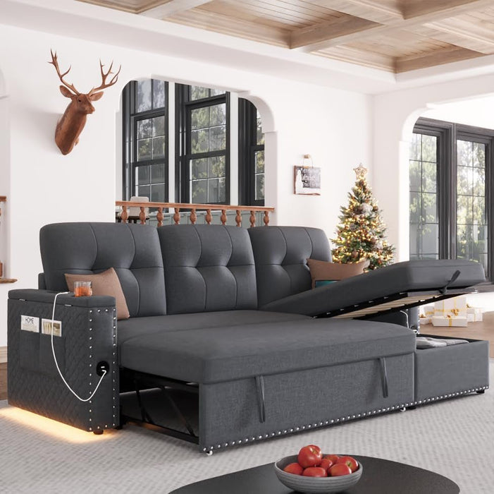 L Shaped Sleeper Sofa Bed with Storage and USB Port - ShipItFurniture