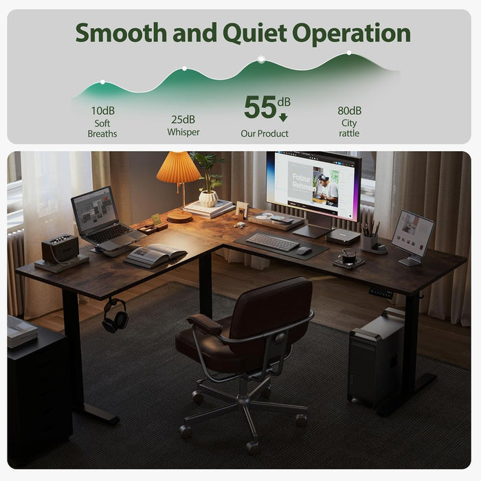 L - Shaped Standing Desk Adjustable Height, Electric Corner Standing Desk, Sit Stand up Desk, 75X61 Inch Sit Stand Computer Table, Rustic Brown - ShipItFurniture