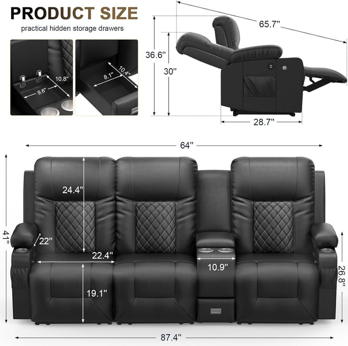 Large 3 Seat Recliner Sofa with USB Ports - ShipItFurniture